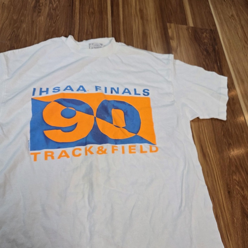 Vintage IHSAA Finals 1990 Track & Field Shirt Mens XL White Hanes Beefy-T Tee - Picture 3 of 9